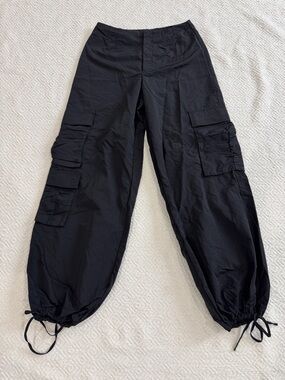 Zara Black Parachute Trousers with Elastic Waist Sz S